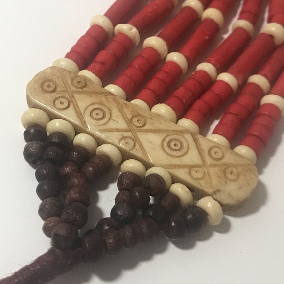 Vintage statement bib Himalayan necklace natural beads, 18” - Picture 5 of 6